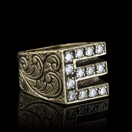 Stone White Monogram E Bold Alphabet Ring
