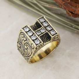 Stone White Monogram H Bold Alphabet Ring