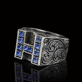 Stone White Monogram H Bold Alphabet Ring