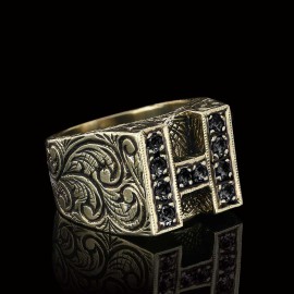 Stone White Monogram H Bold Alphabet Ring