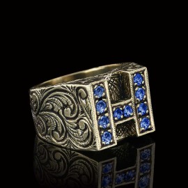 Stone White Monogram H Bold Alphabet Ring
