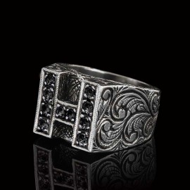 Stone White Monogram H Bold Alphabet Ring