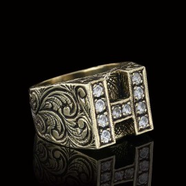 Stone White Monogram H Bold Alphabet Ring