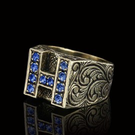 Stone White Monogram H Bold Alphabet Ring