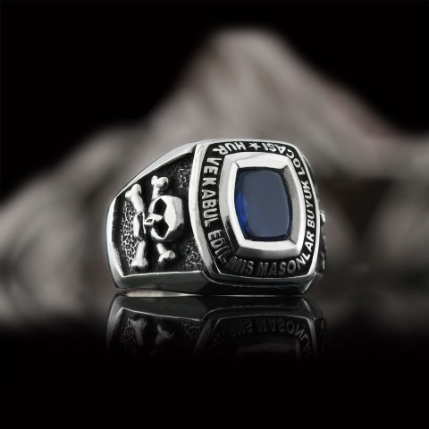 Stone Wiht Silver Masonic Ring, Signet Mason Ring, Mason Jewelry, Custom Mason Ring