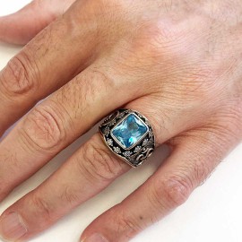 Stone With Silver Buddha Ring