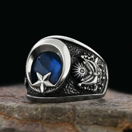 Stoned Ottoman Coat of Arms Ring with Crescent&Star