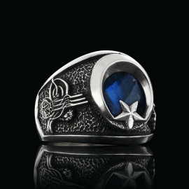 Stoned Ottoman Coat of Arms Ring with Crescent&Star
