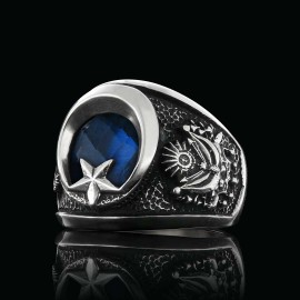 Stoned Ottoman Coat of Arms Ring with Crescent&Star