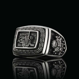 Stoneless Ottoman Tughra 925 Sterling Silver Ring Men