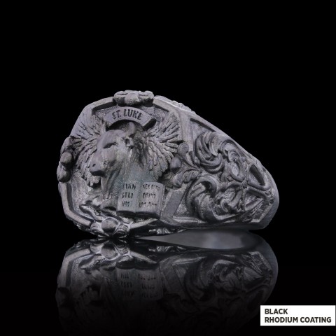 Taurus Of Saint Luke Apostle Evangelist Wings Signet Ring, 925 Sterling Silver Evangelist Winged Bull Symbol Ring, Christian Ring