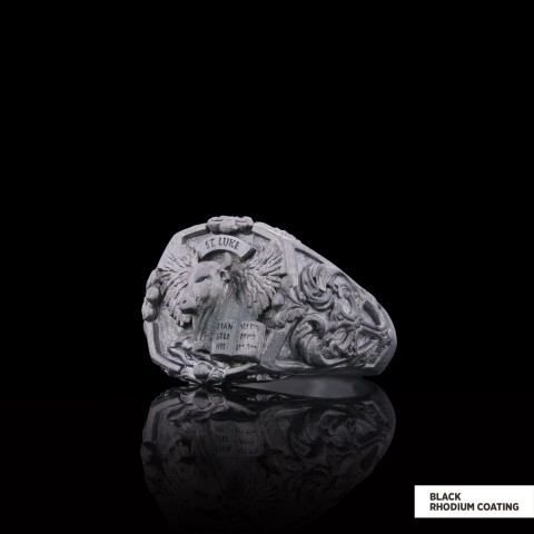 Taurus Of Saint Luke Apostle Evangelist Wings Signet Ring, 925 Sterling Silver Evangelist Winged Bull Symbol Ring, Christian Ring
