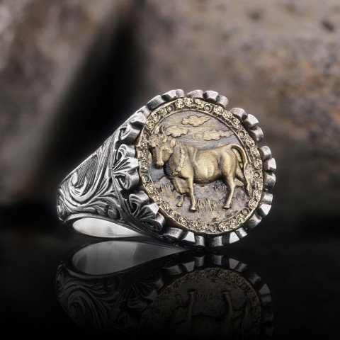Taurus Sign Ring, 925 Sterling Silver Taurus Sign Ring