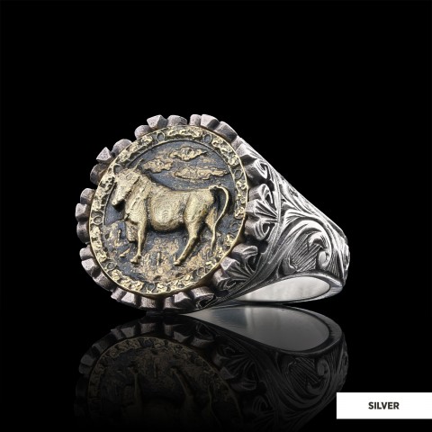 Taurus Sign Ring, 925 Sterling Silver Taurus Sign Ring