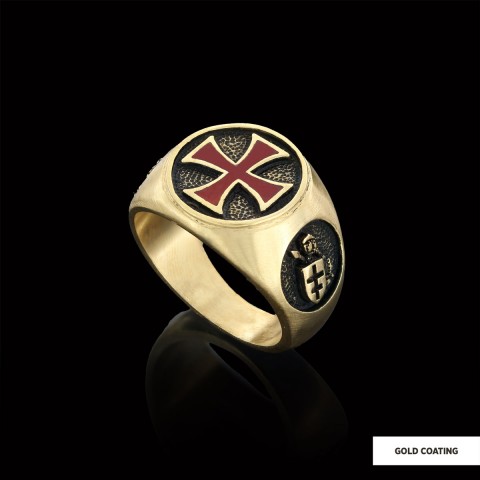Templar Cross Masonic Ring, Round Signet Mason Ring