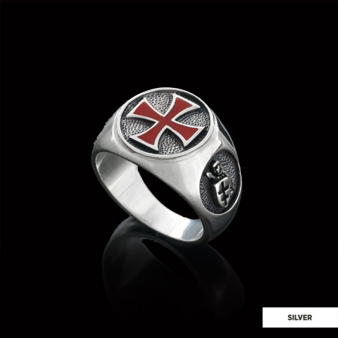 Templar Cross Masonic Ring, Round Signet Mason Ring