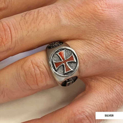 Templar Cross Masonic Ring, Round Signet Mason Ring