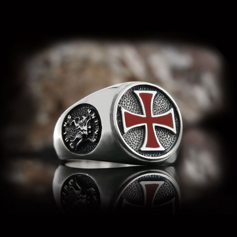 Templar Cross Masonic Ring, Round Signet Mason Ring
