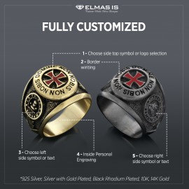 Templar Cross Masonic Ring, Mason Jewelry, Custom Mason Ring