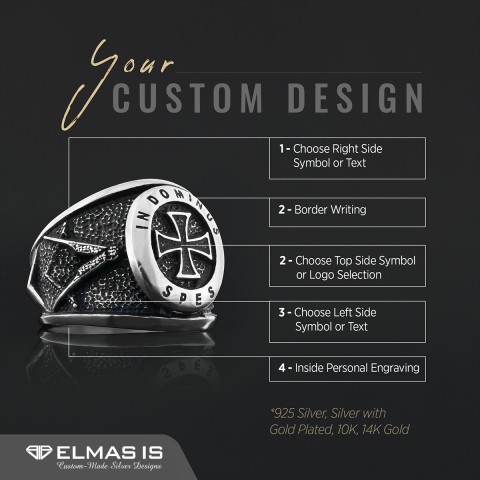 Templar Cross Silver Masonic Ring, Unique Embellished Design for Master Masons