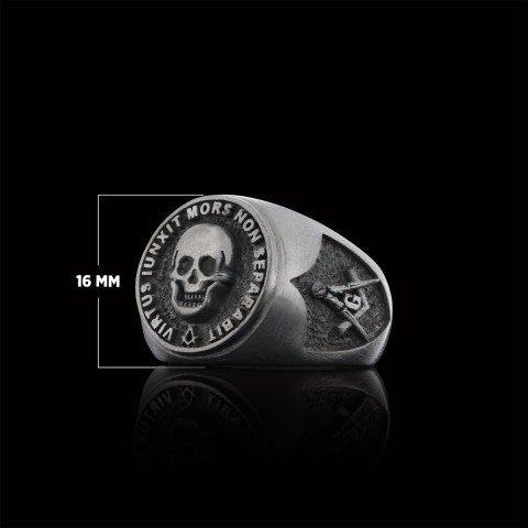 The Skull Masonic Ring, Handcrafted Sterling Silver Mason Ring, Elegant Masonic Ring