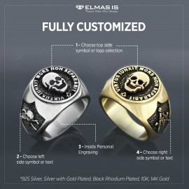 The Skull Masonic Ring, Handcrafted Sterling Silver Mason Ring, Elegant Masonic Ring