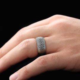 Thick Knitted Pattern 925 Silver Wedding Ring
