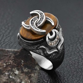 Tiger Eye Stone 925 Sterling Silver Mens Ring