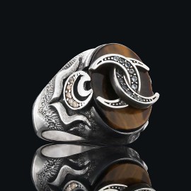 Tiger Eye Stone 925 Sterling Silver Mens Ring