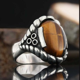 Tiger Eye Stone Ring Silver Men 925 Sterling