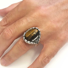 Tiger Eye Stone Ring Silver Men 925 Sterling