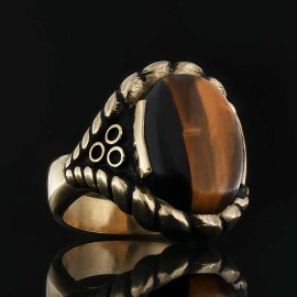 Tiger Eye Stone Ring Silver Men 925 Sterling