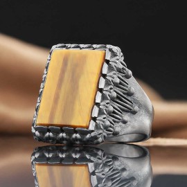 Tiger Eye Stone Silver Men Ring