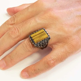 Tiger Eye Stone Silver Men Ring