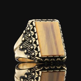 Tiger Eye Stone Silver Men Ring