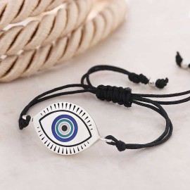 Turkish Blue Evil Eye Beads Sterling Silver Bracelet