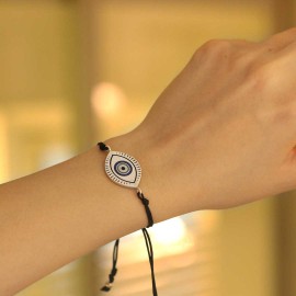 Turkish Blue Evil Eye Beads Sterling Silver Bracelet