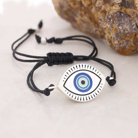 Turkish Blue Evil Eye Beads Sterling Silver Bracelet
