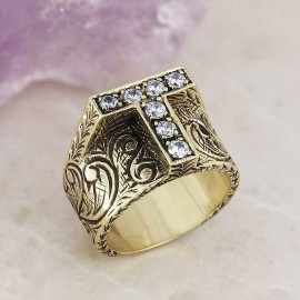 Unique Design Handmade Monogram T Bold Alphabet Ring