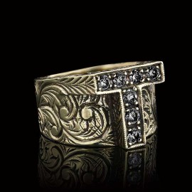 Unique Design Handmade Monogram T Bold Alphabet Ring