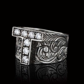 Unique Design Handmade Monogram T Bold Alphabet Ring