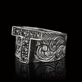Unique Design Handmade Monogram T Bold Alphabet Ring