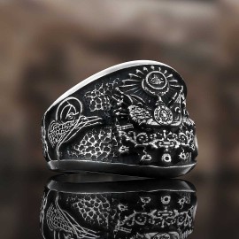 Unique Design Ottoman Style Coat of Arms Tughra Ring