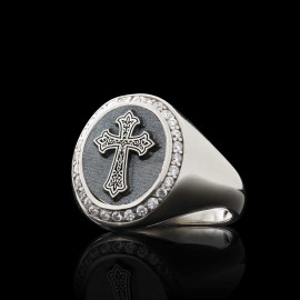 Unique Design Oval Sterling Silver Christian Cross Women Ring