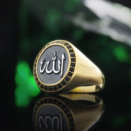 Unique Design Oval Stone 925 Sterling Silver Islamic Allah Women Ring