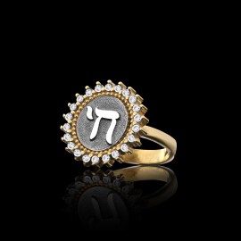 Unique Design Round Stone Chai Jewish Sterling Silver Women Ring