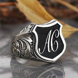 Unique Design Silver Motif A - C Letter Monogram Ring
