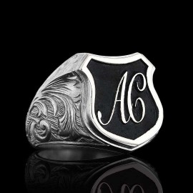 Unique Design Silver Motif A - C Letter Monogram Ring