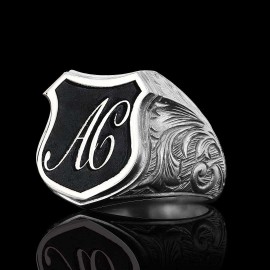Unique Design Silver Motif A - C Letter Monogram Ring
