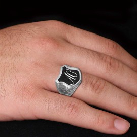 Unique Design Silver Motif A - C Letter Monogram Ring
